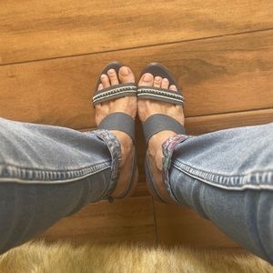 ITALIAN SHOE MAKER DENIM WEDGE SANDALS